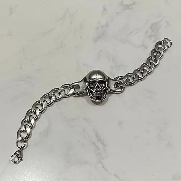 New! MEN'S Titanium Steel Skull Bracelet. 7.5" - Picture 4 of 4